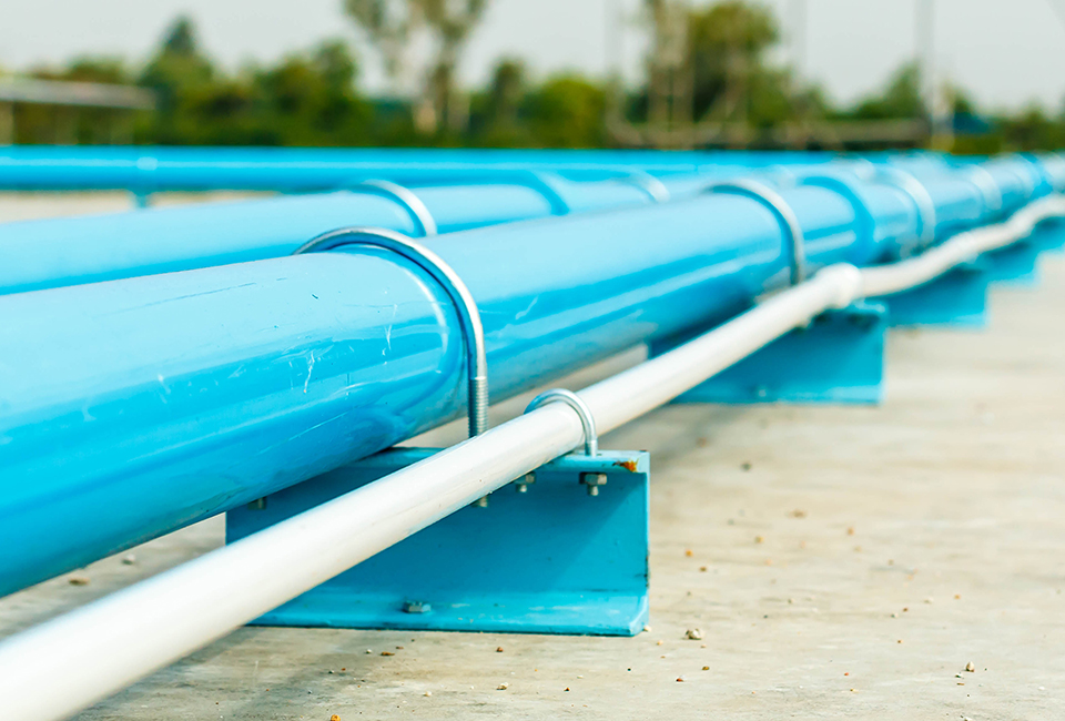 An image of blue pipework