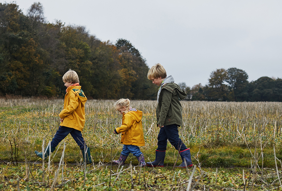 Kids walking in a field 
