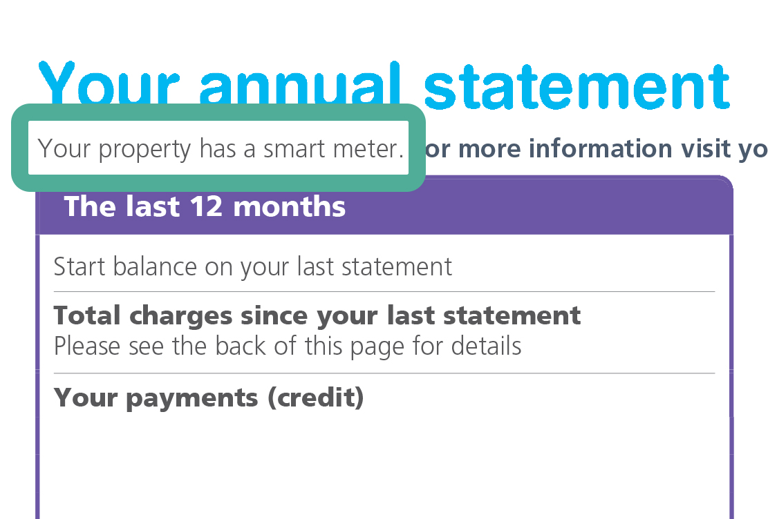 Water bill with "Your property has a smart meter" highlighted
