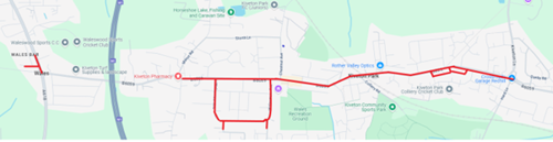 Map highlighing the whole of Wales Road, Station Road (between Church Lane and Hard Lane) and the whole of Walesmoor Avenue.