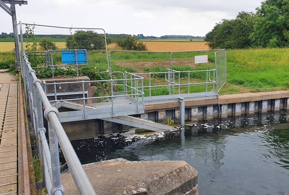 A section of the River Hull at Tophill Low with an aluminium pumped eel pass in place