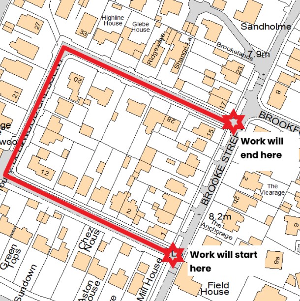 Map highlighting Bellwood Crescent and junctions on Brooke Street in red