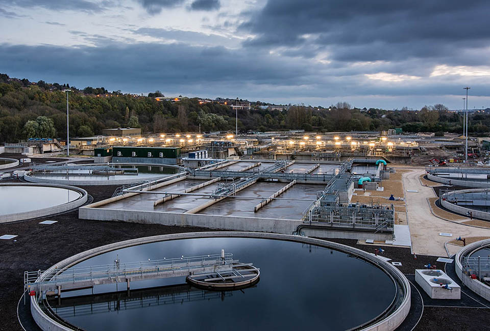 Aerial view of a wastewater treatment works