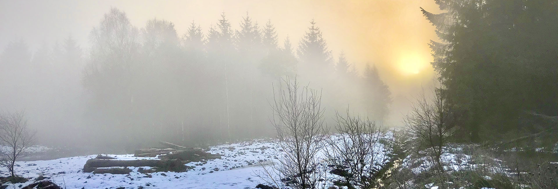 Snow and mist at a reservoir 