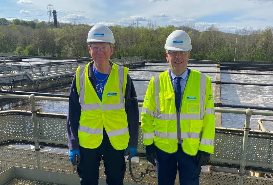 Dewsbury MP Mark Eastwood and Mirfield Councillor Martyn Bolt at a Yorkshire Water treatment works