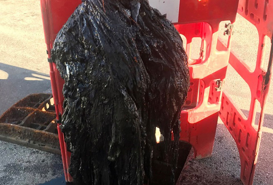 A mass of wet wipes removed from the sewer
