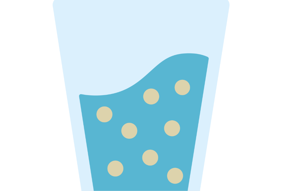 An illustration of a glass of water with bits in it 