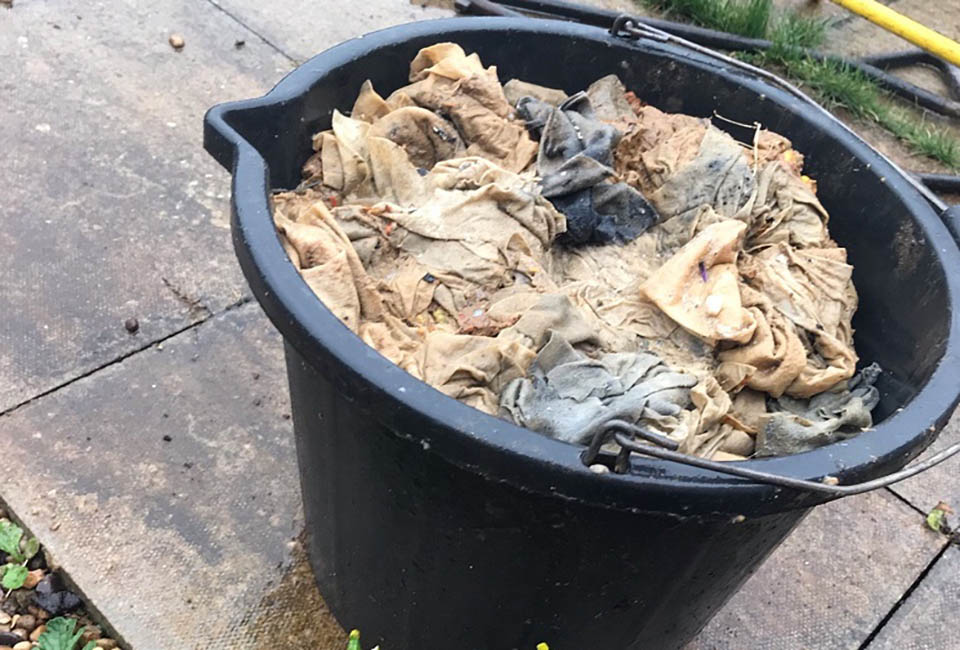 A bucket of wet wipes removed from a Yorkshire Water sewer