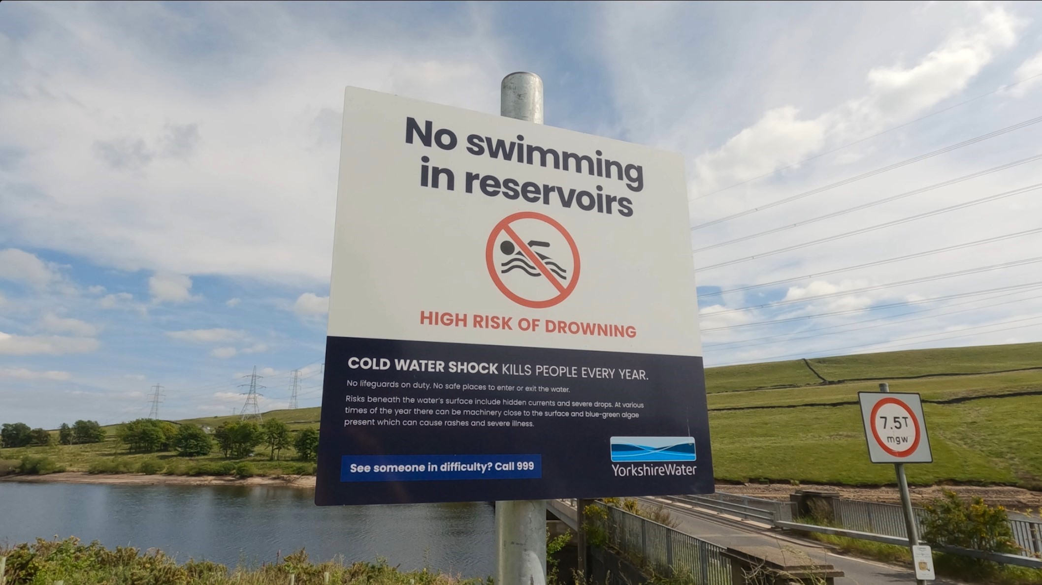 No swimming sign at a reservoir