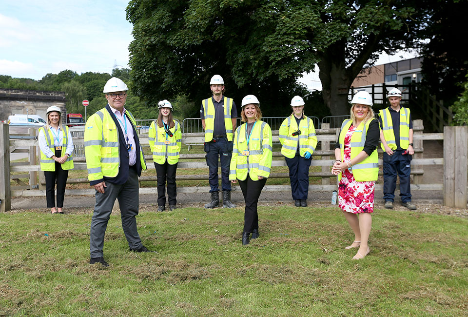 The Minister for Employment, Mims Davies, with Yorkshire Water employees at Esholt Wastewater Treatment Works