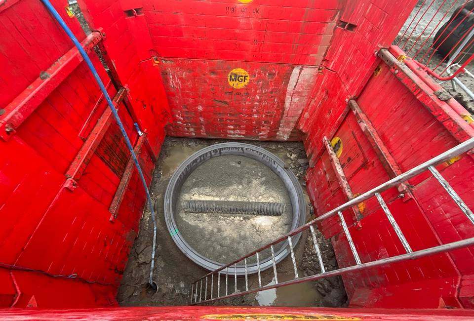 A  new manhole as part of work to reduce storm overflows into the River Derwent