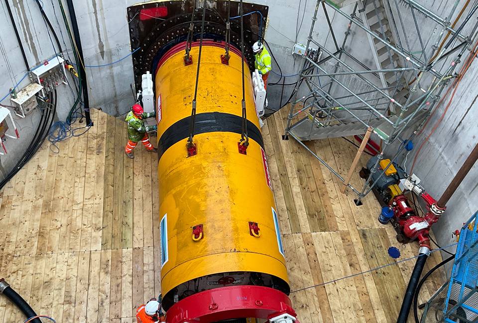The remote tunnelling equipment in position and ready to begin digging