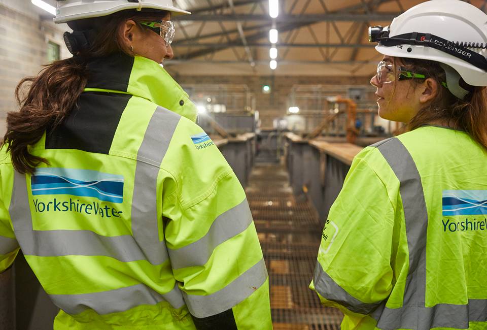 Two Yorkshire Water colleagues inside a water treatment works 