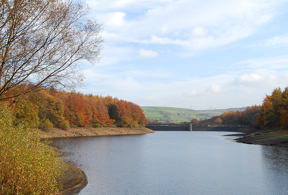 The view over the water at Ryburn Reservoir 
