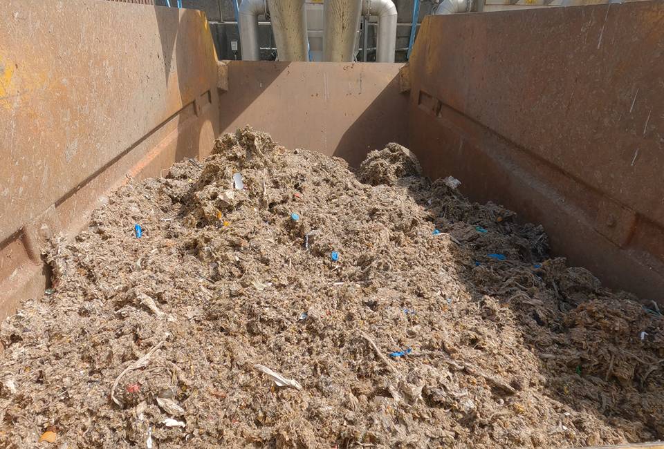 A skip full of plastics at Yorkshire Water's Knostrop wastewater treatment works