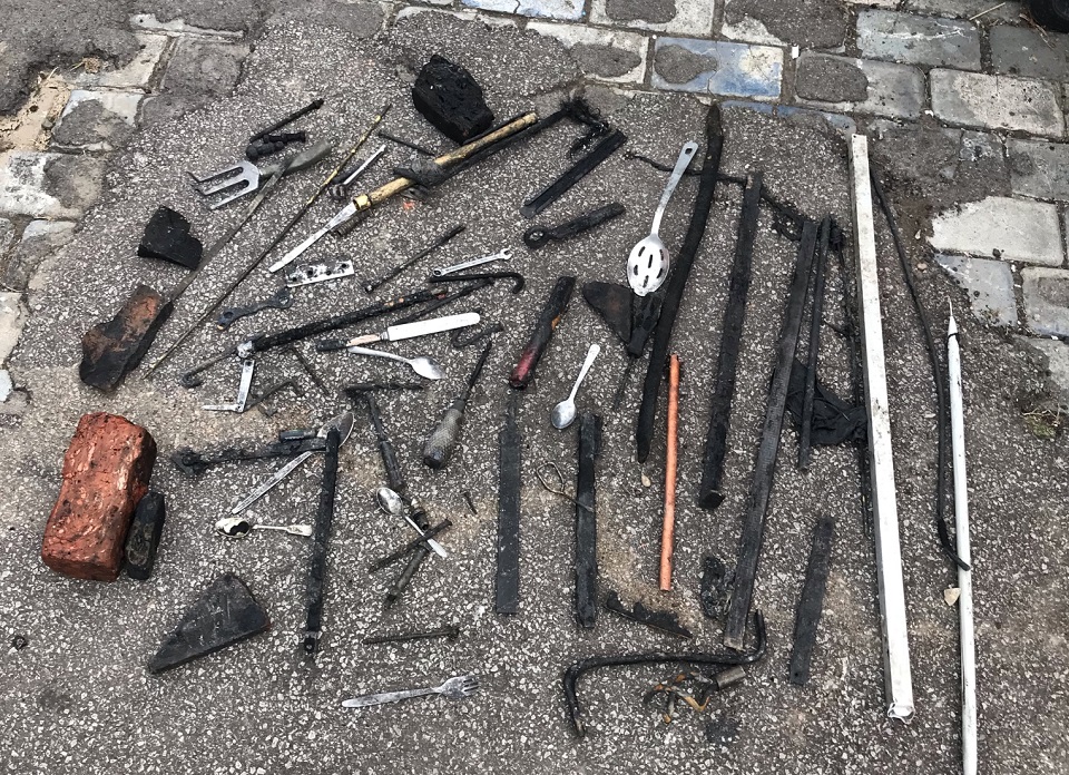 A selection of tools and cutlery recovered from a Goole sewer