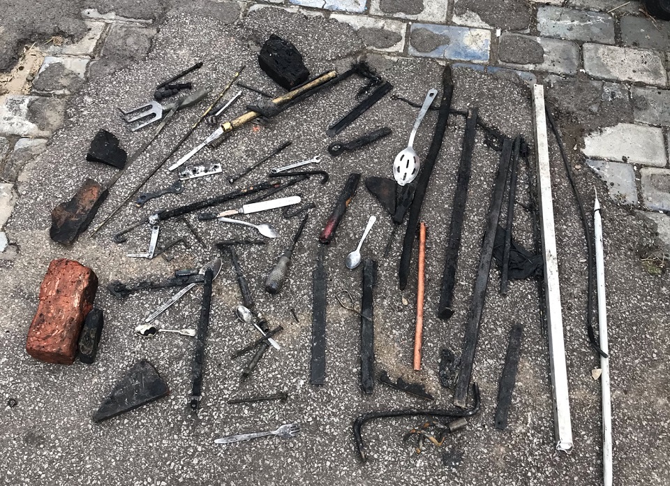 A selection of tools and cutlery recovered from a Goole sewer